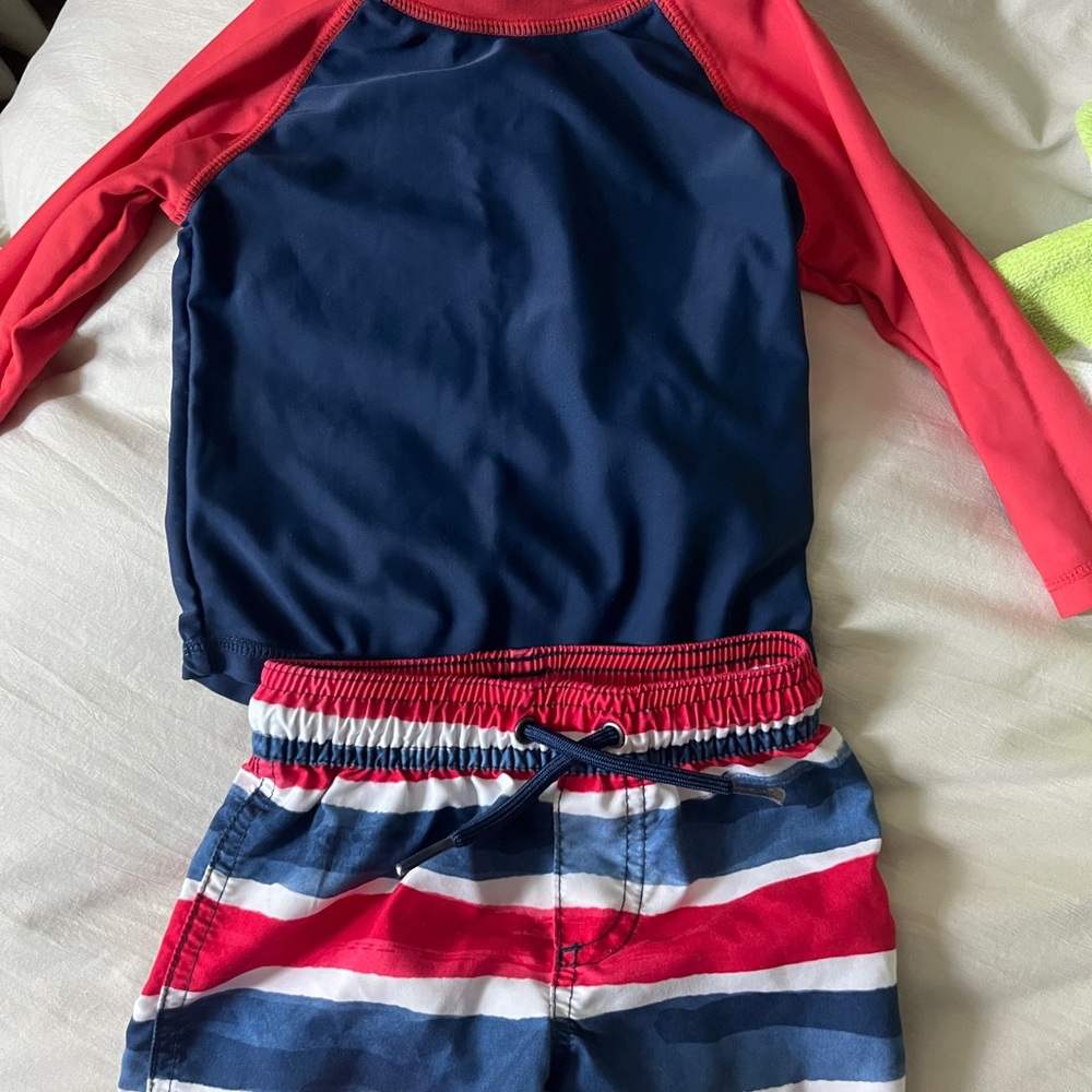 Carter's Navy and Red Kids Swim Rashguard Set